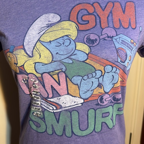 JUNK FOOD SMURFS SMURFETTE GYM TAN SMURF JERSEY SHORE STYLE T-SHIRT SIZE XL NEW - Picture 5 of 16
